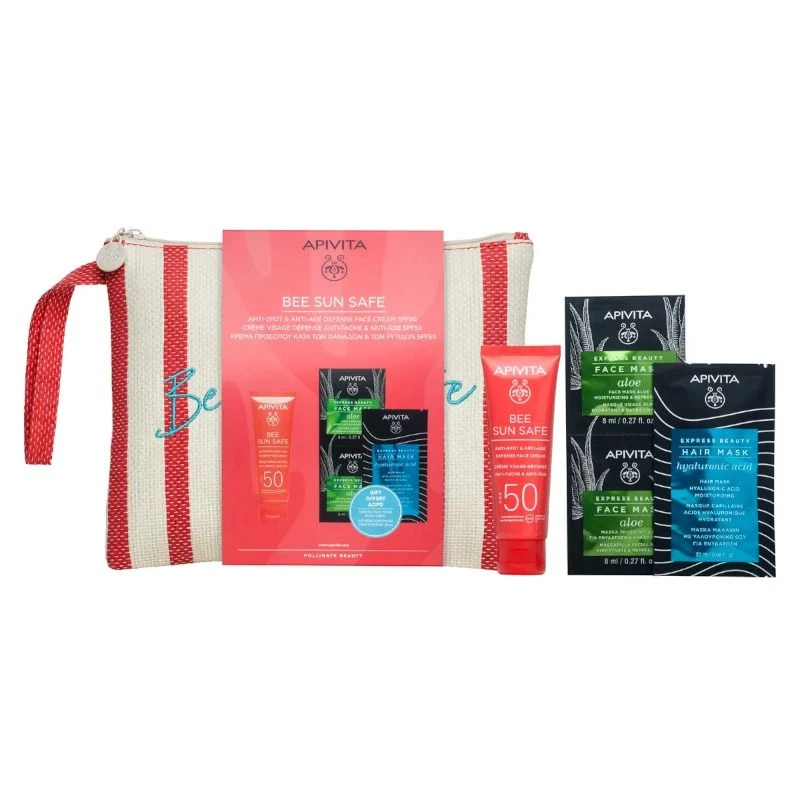 Apivita Bee Sun Safe Crema Viso SPF50 Anti-Macchia 50ml + Face Mask Aloe 2x8ml + Hair Mask Hyaluroni 1 Apivita Bee Sun Safe Crema Viso SPF50 Anti-Macchia 50ml + Face Mask Aloe 2x8ml + Hair Mask Hyaluroni